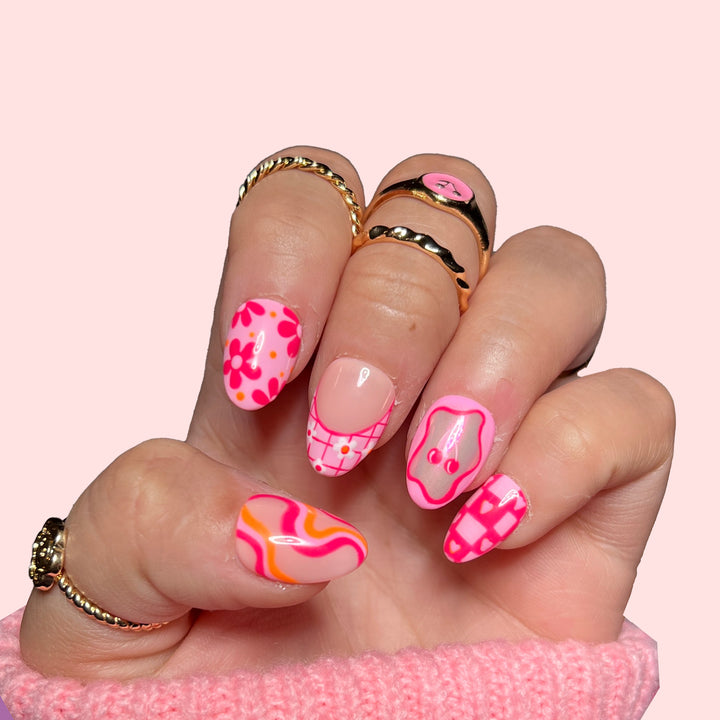 Mix Match Pinky flowers |  Little Nails Custom Press on Nails