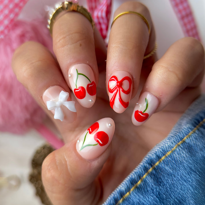 Cherries and Bows Set | Little Nails Custom Press on Nails