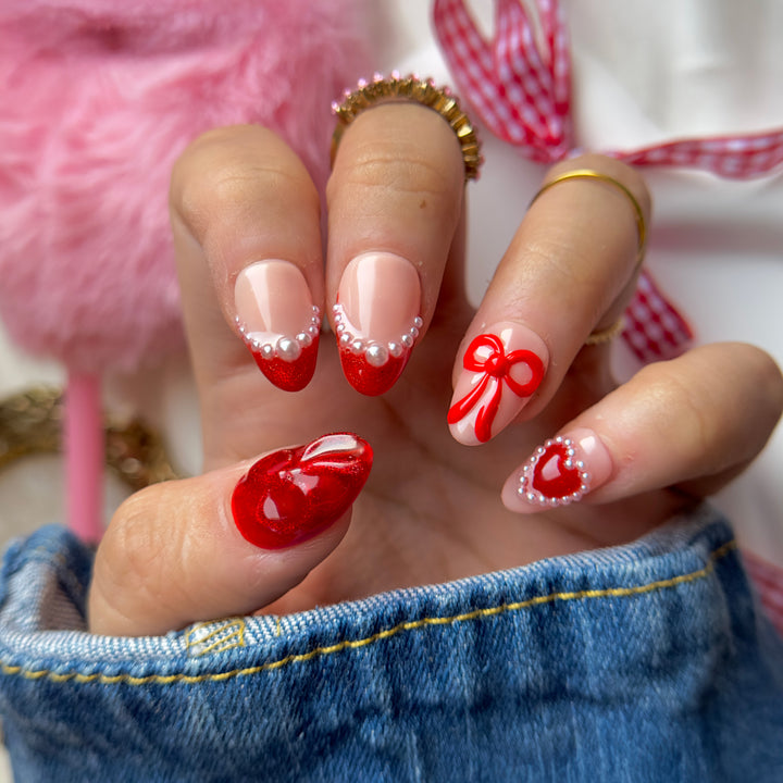 Red Coquette Set | Little Nails Custom Press on Nails
